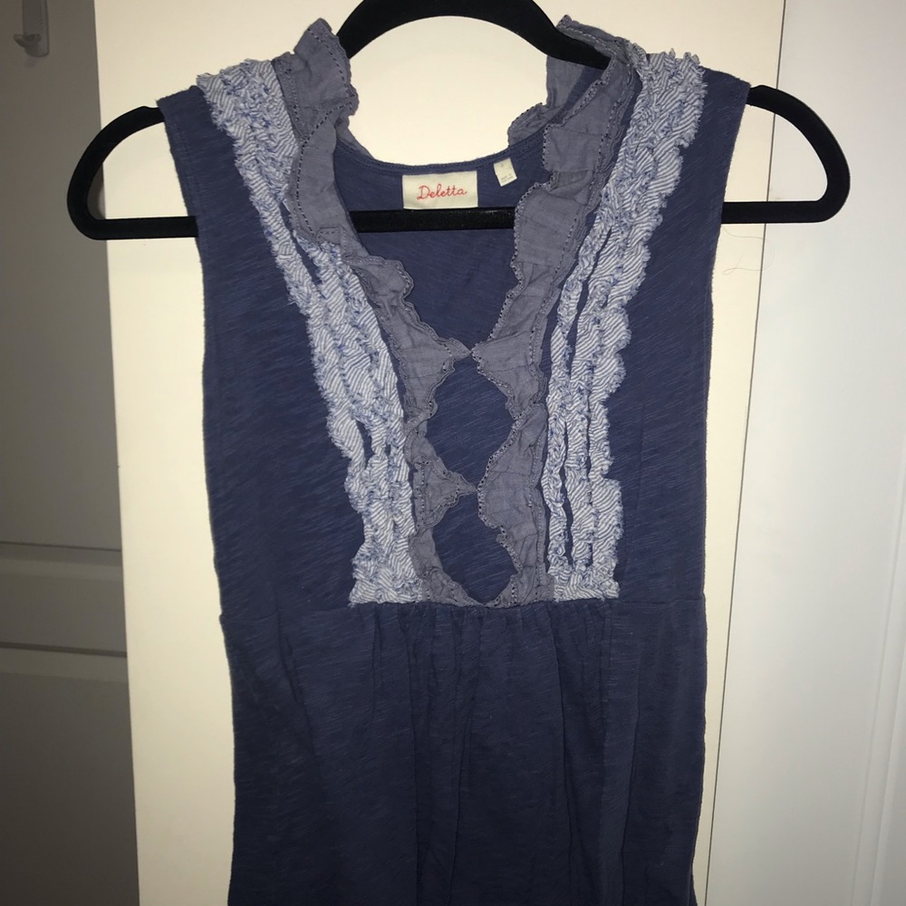 Anthropologie Blue Ruffle Tank
